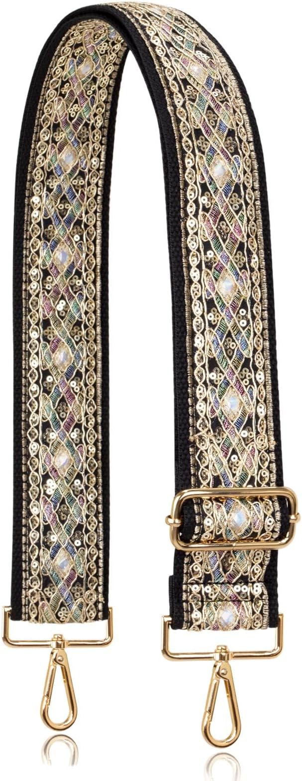 A ALLZEDREAMALLZEDREAM Purse Strap Crossbody Replacement Handbag Shoulder Bag 2" Wide Adjustable Embroidered Lace Sequins