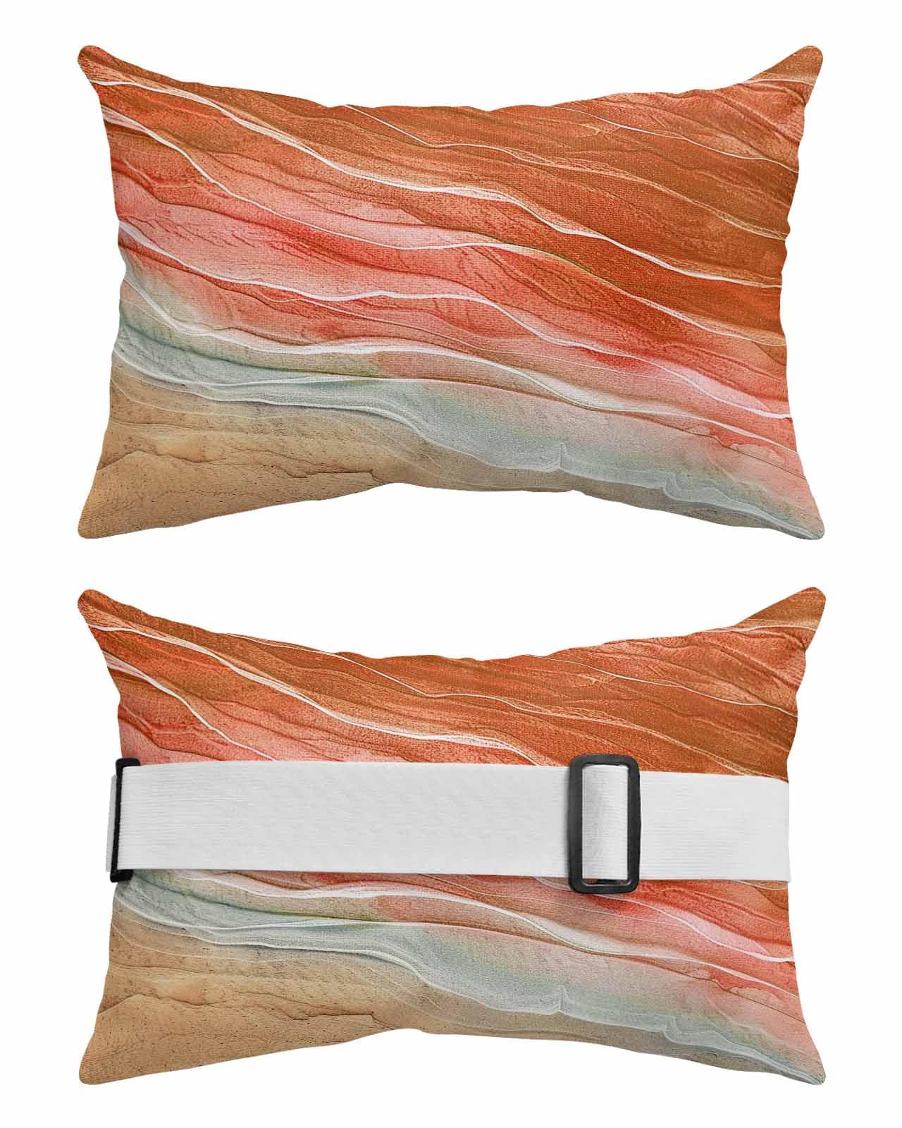 Anzona Pack of 4 Burnt Orange Ombre Coastal Lumbar Pillow Covers, Outdoor Waterproof Throw Pillow Covers Set, Summer Nautical Beach Ocean Seaside Decorative Cushion Case for Patio Beach, 11x16 Inch