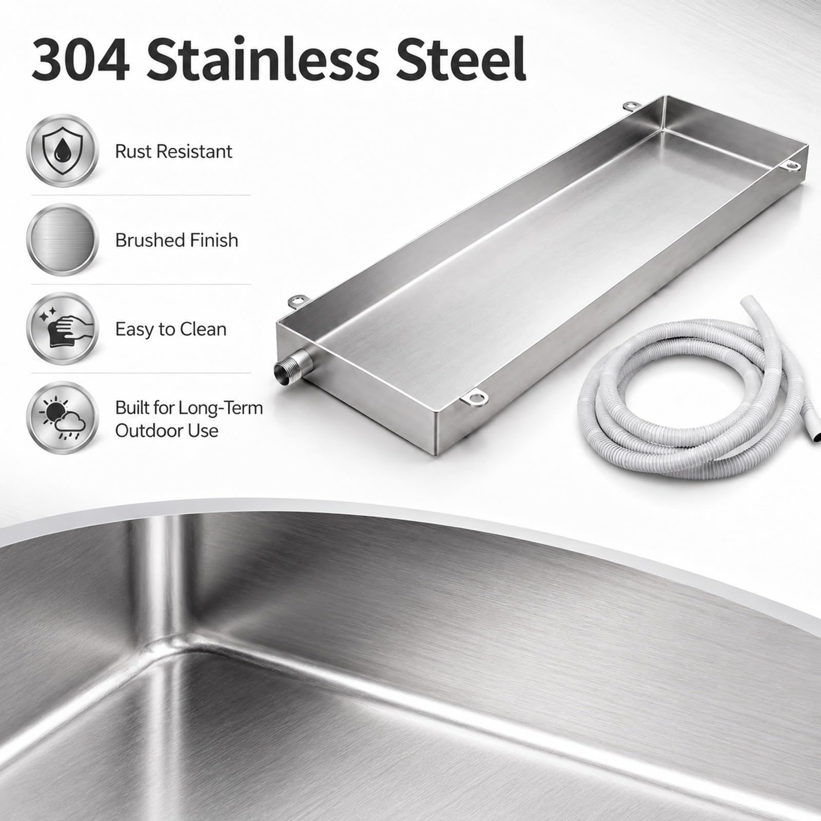 Vaschetta di Raccolta Condensa for Condizionatore, in Acciaio Inox 304 con Tubo Flessibile, for unità Esterna, Installazione a Sospensione o a Pavimento(100 * 46cm/39 * 18in)