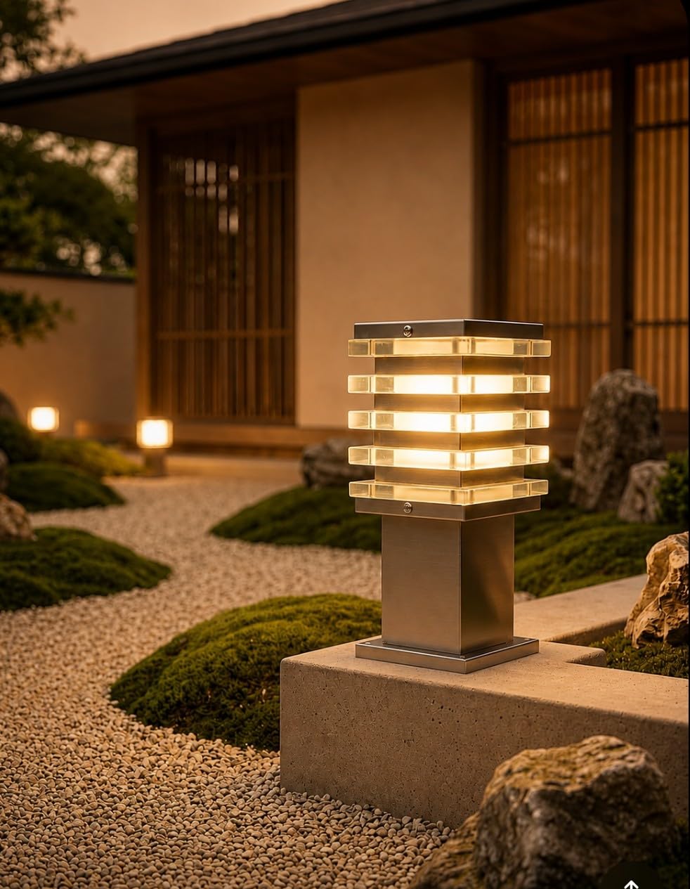 Outdoor Pillar Bollard Light with Layered Acrylic Shade | Garden Path Lighting, Warm White Glow, Metal Construction, Weatherproof Design, Landscape Decor-image-45