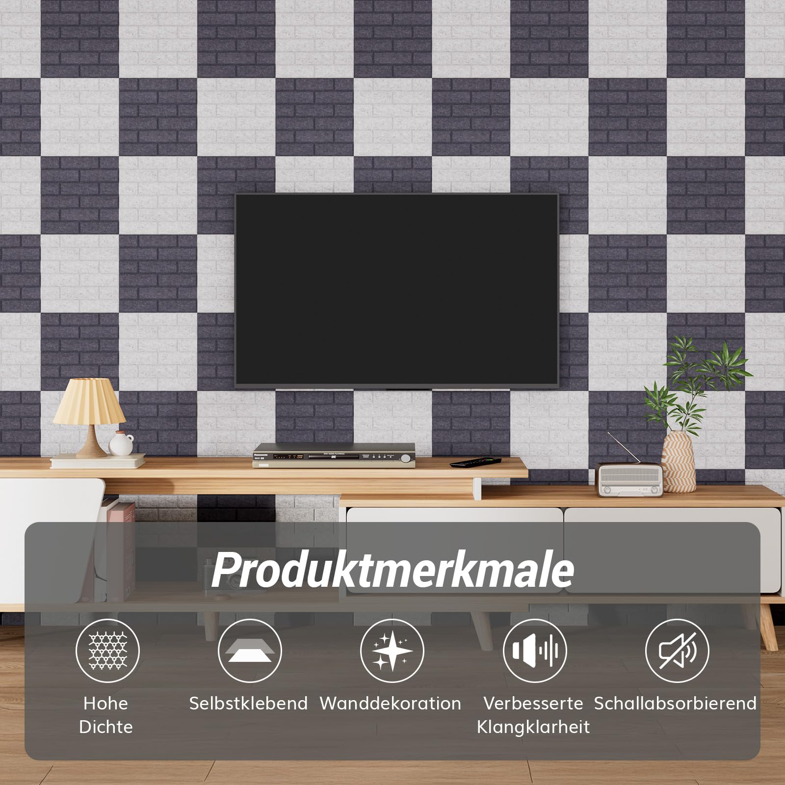 TONOR Ziegeltyp Akustikpaneele selbstklebend, 18 St.30x30x0,9cm Schalldämmung Schallschutzplatten, Wandpaneele selbstklebend für Akustische Behandlung und Wanddekoration in Wohnzimmer, Room, Dunkgrau
