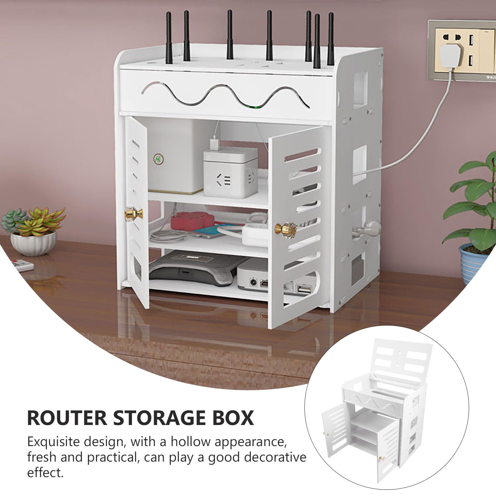 Scatola di Immagazzinaggio in Pvc Bianco per Router a 4 Strati Doppia Porta Organizzatore Cavi Pratico e Compatto per Casa e Ufficio