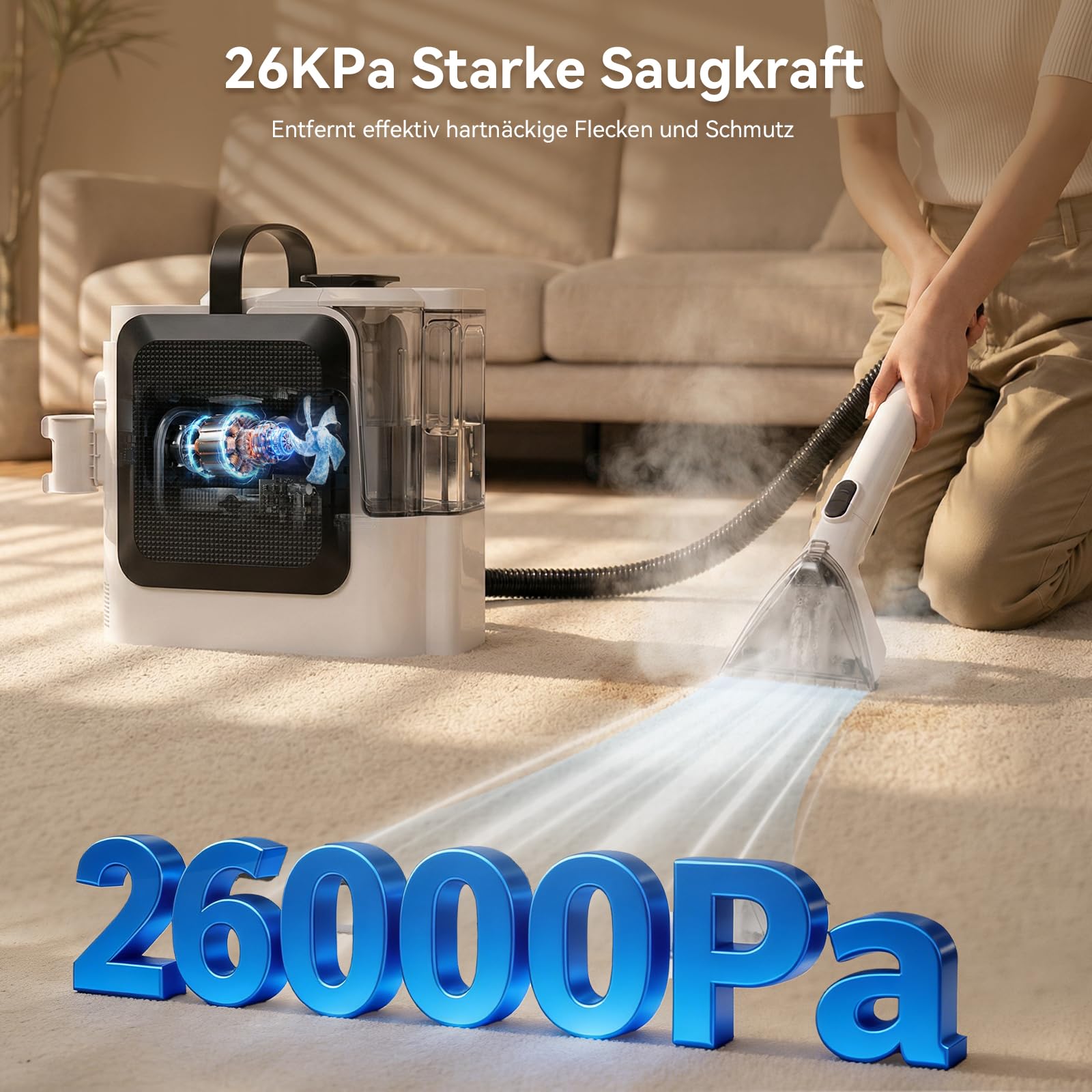 Redkey C2 Polsterreiniger Gerät, 26KPA 1800W Heißdampf Waschsauger Teppichreiniger, 4-in-1 Dampfreiniger Nasssauger Polsterreiniger für Sofa, Teppich, Fenster, Auto, 7 Zubehör & Reinigungsmittel