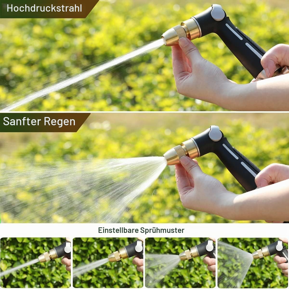 FANHAO Garten Pistole hochdruckdüse, Robuste Gartenbrause Metall mit 4 Sprühmustern, Daumensteuerung, Ein-Aus-Ventil für Gartenbewässerung, Auto-und Haustierwäsche
