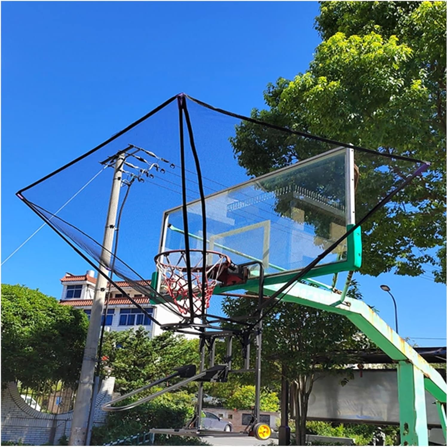 Basketball Shot Return Apparatus Hoop Attachment on Wheels Heavy Duty Training for Ball Trainers Black Rebounds Nets