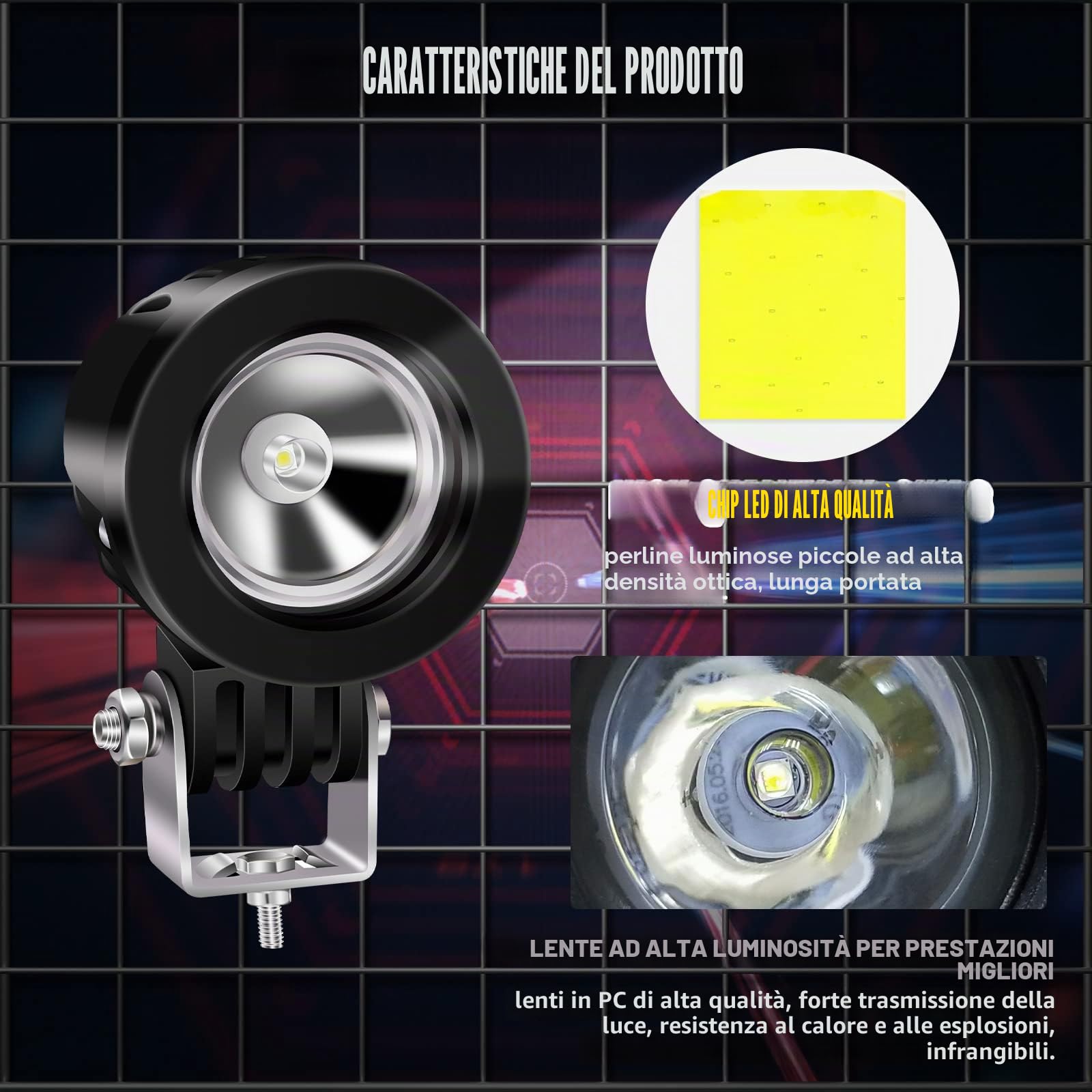10W Faretti da Moto,Biqing 2Pcs Supplementare del Motociclo del LED Fendinebbia 12V 24V Faretti LED Fari Faro Moto LED Anteriore 6000K per Motor Offroad Truck Auto Barca Con Interruttore Moto 22mm