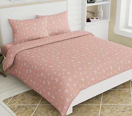 haus & kinder Classic Romantic Moments, 100% Cotton Double Bedsheet with 2 Pillow Covers, 186 TC (Peach)