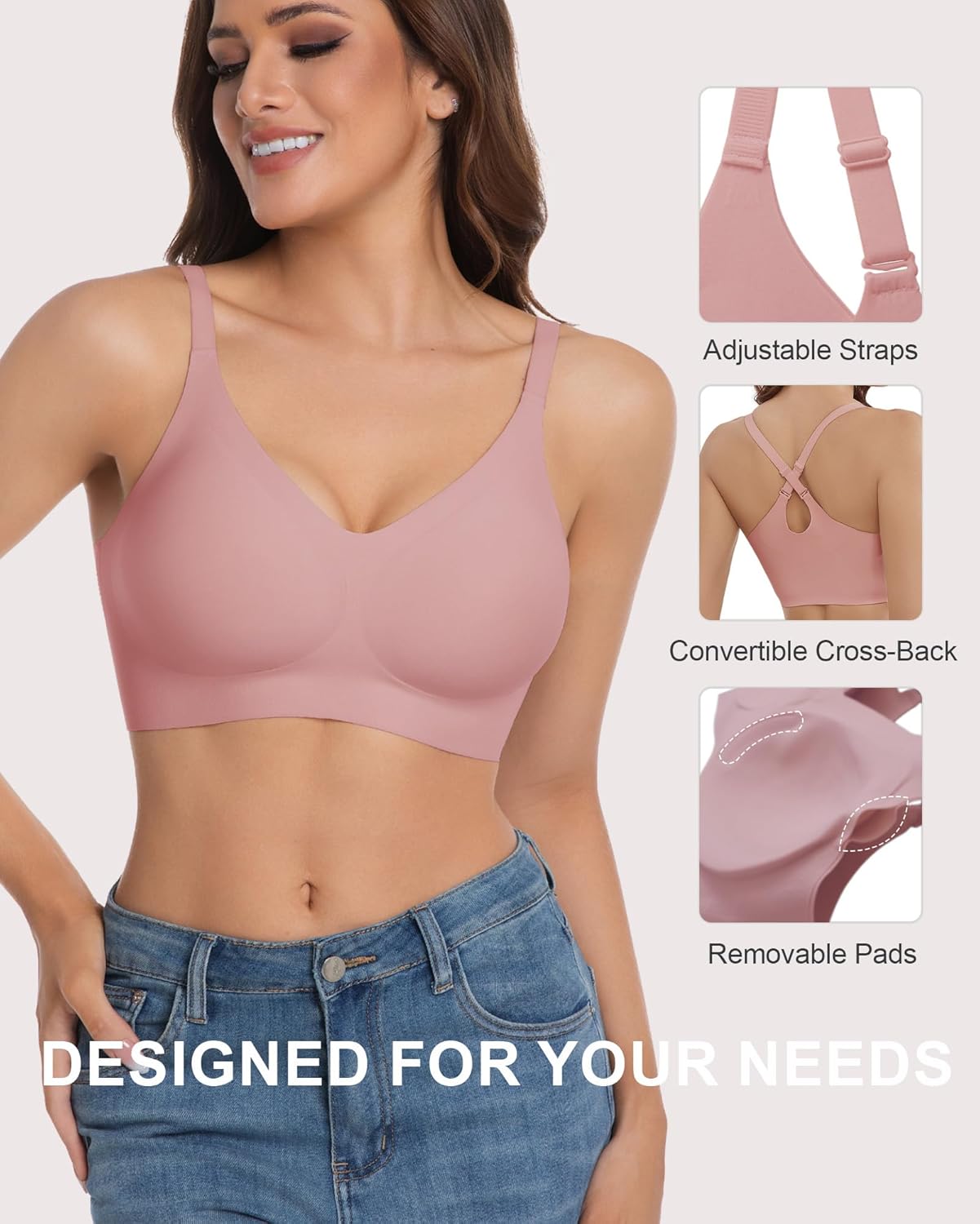 Vinfact 3 Pack Womens Wireless No Underwire Comfort Soft Bras Pullover Jelly Support Seamless Sleep Tshirt Everyday Bralette - Image 5