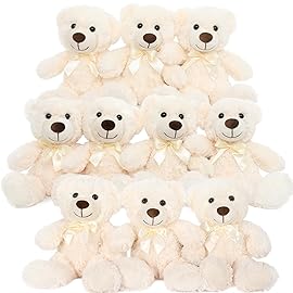 MorisMos 10Pcs Teddy Bears Bulk Baby Shower, 14inch Cute Teddy Bear Stuffed Animals Plush, Small Stuffed Bears on Centerpiece Baby Shower, White