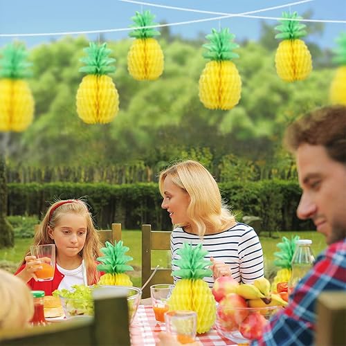 Miniatura 5 de 9 piezas de decoraciones de piña de 14 pulgadas para fiesta de flamenco tropical, fiesta de verano hawaiano Luau fiesta, piña panal, centros de mesa