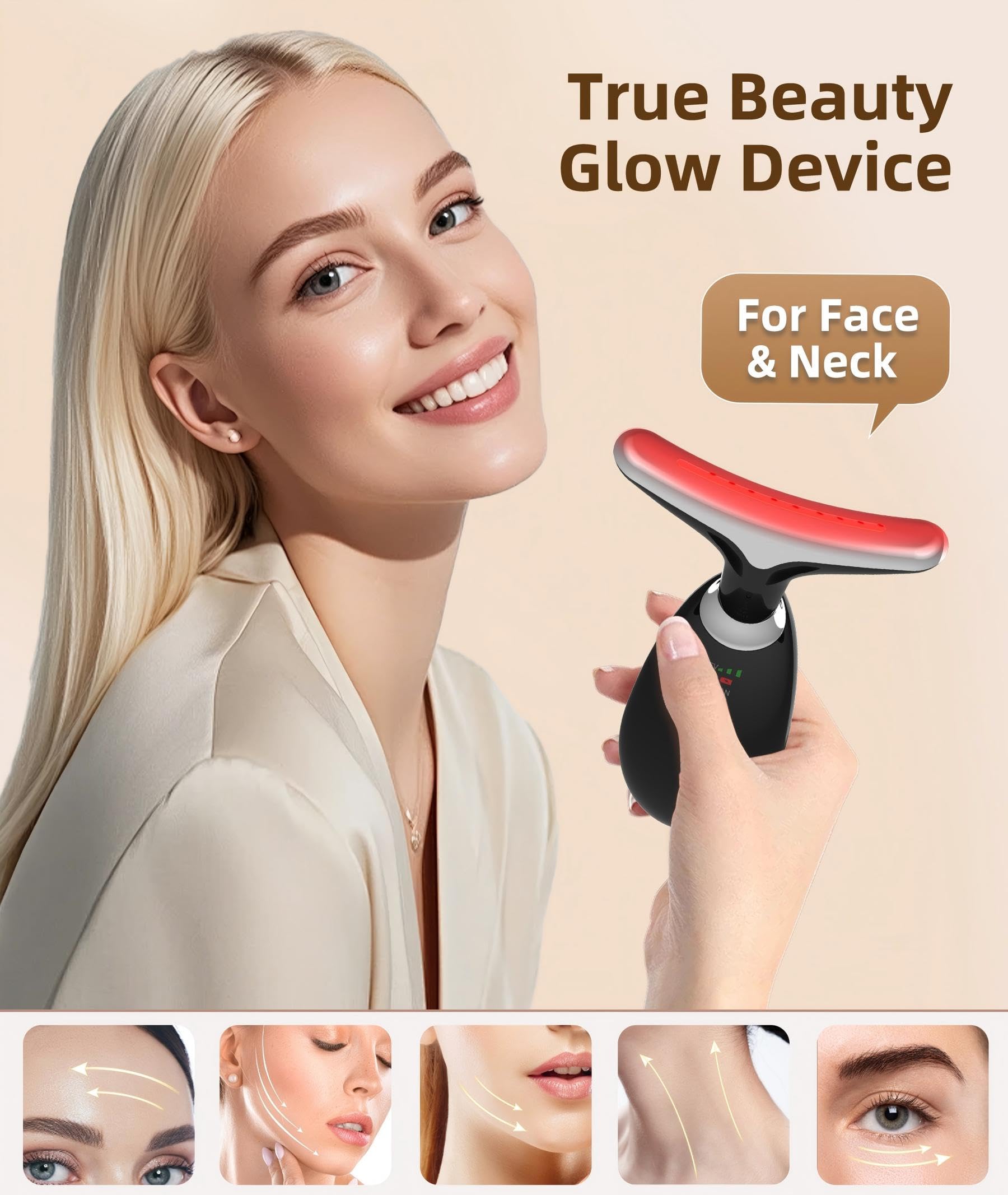 Red-Light-Therapy-for-Face and Neck, 7 Color Light Based Facial Massager, Portable Skin Care Tool (Black)