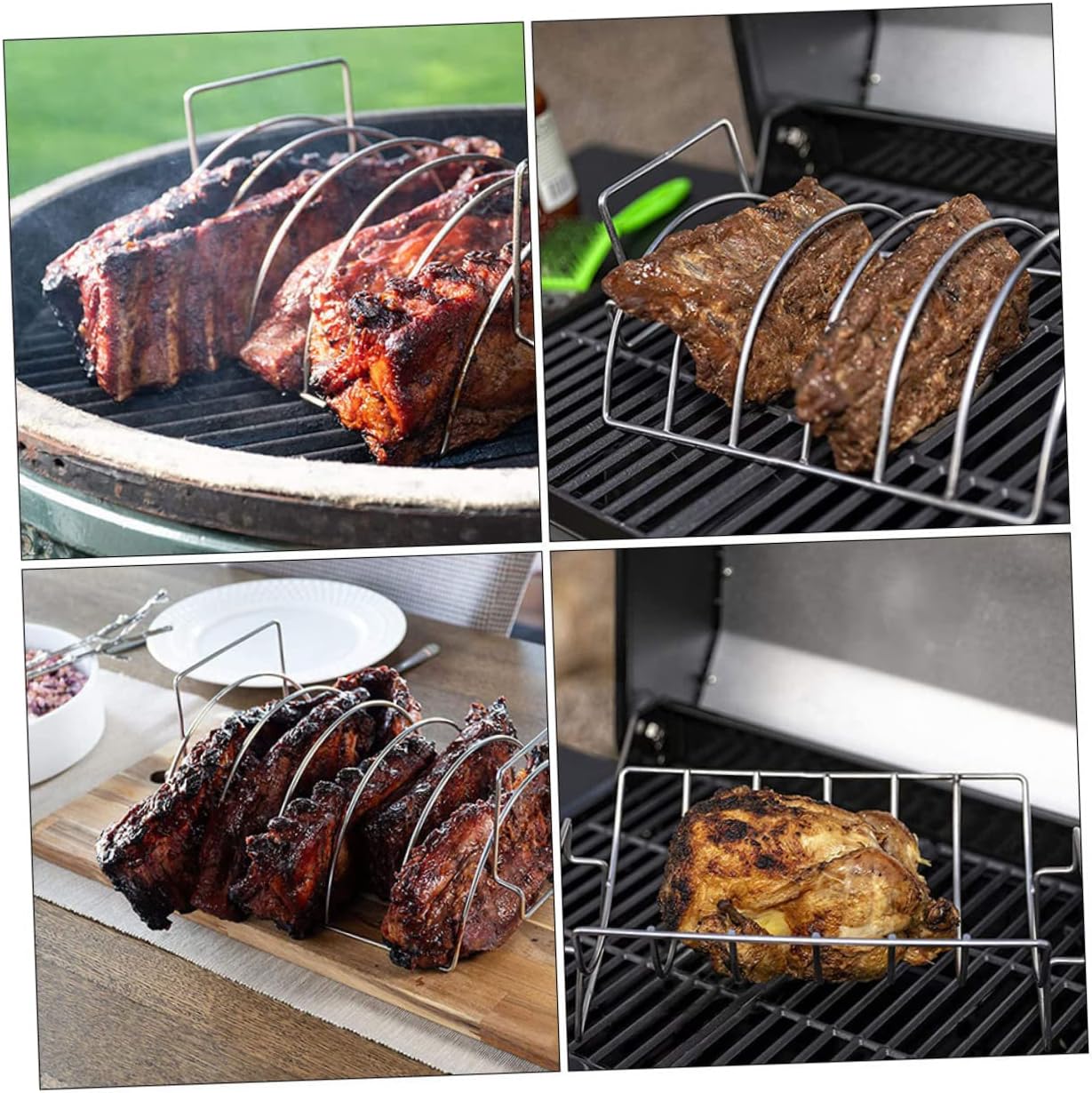 balacoo 1pc Non-Stick BBQ Tool Sturdy Rib Rack for Grilling and Roasting Thick Shaped Steak Holder for Capacity Cooking Barbecue Grill Accessory