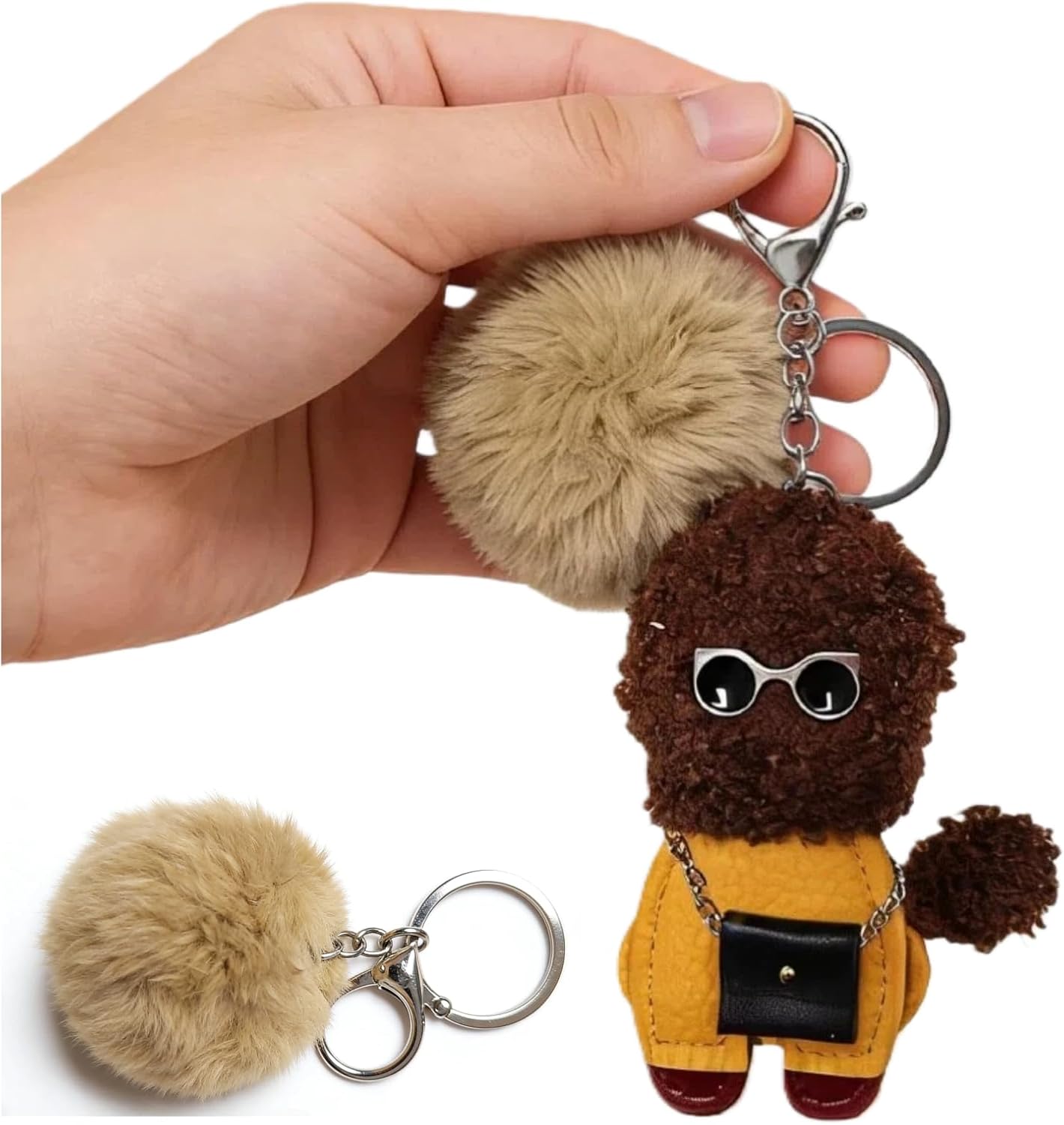 Teddy Dog Keychain with Pom Pom - Leather Plush Bag Charms Keyring Pendant for Handbags Backpacks Car Keys
