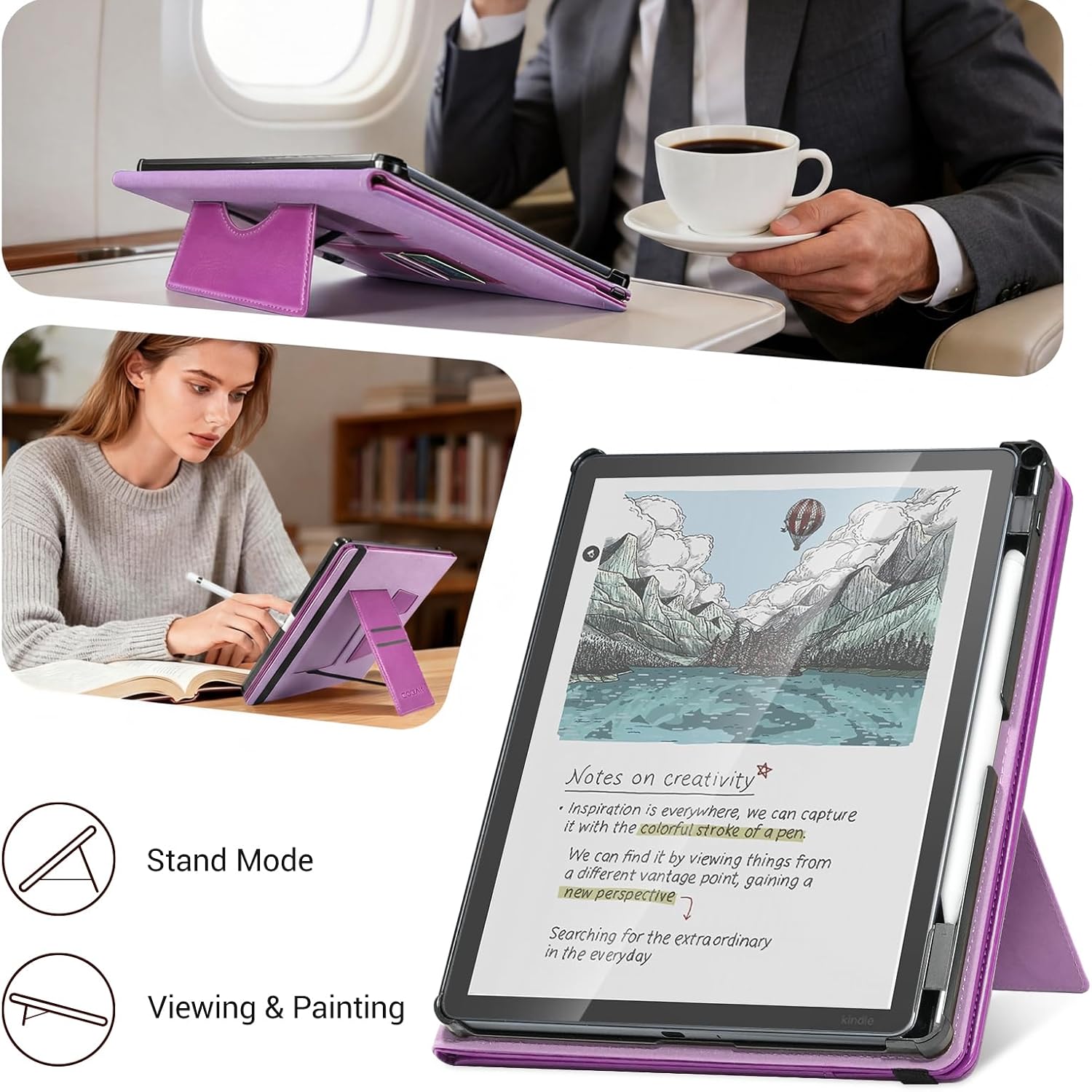 Condition photo showing As Is for cobak stand case for 11" kindle scribe 3rd generation 2025, kindle scribe colorsoft - premium pu leather foldable stand cover auto sleep/wake with card slot and pen holder grape
