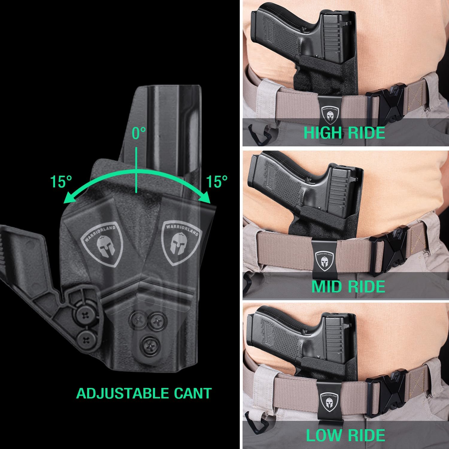 WARRIORLAND IWB Kydex w/Claw Holster Compatible with G17/22/31 - G19/19X/44/45 Gen 3-5 & G23/32 Gen 3-4 - G26 Gen 3-5 & G27/33 Gen 3-4, 1.75 Steel Clip, Adj. Cant & Ride Holster Inside Waistband