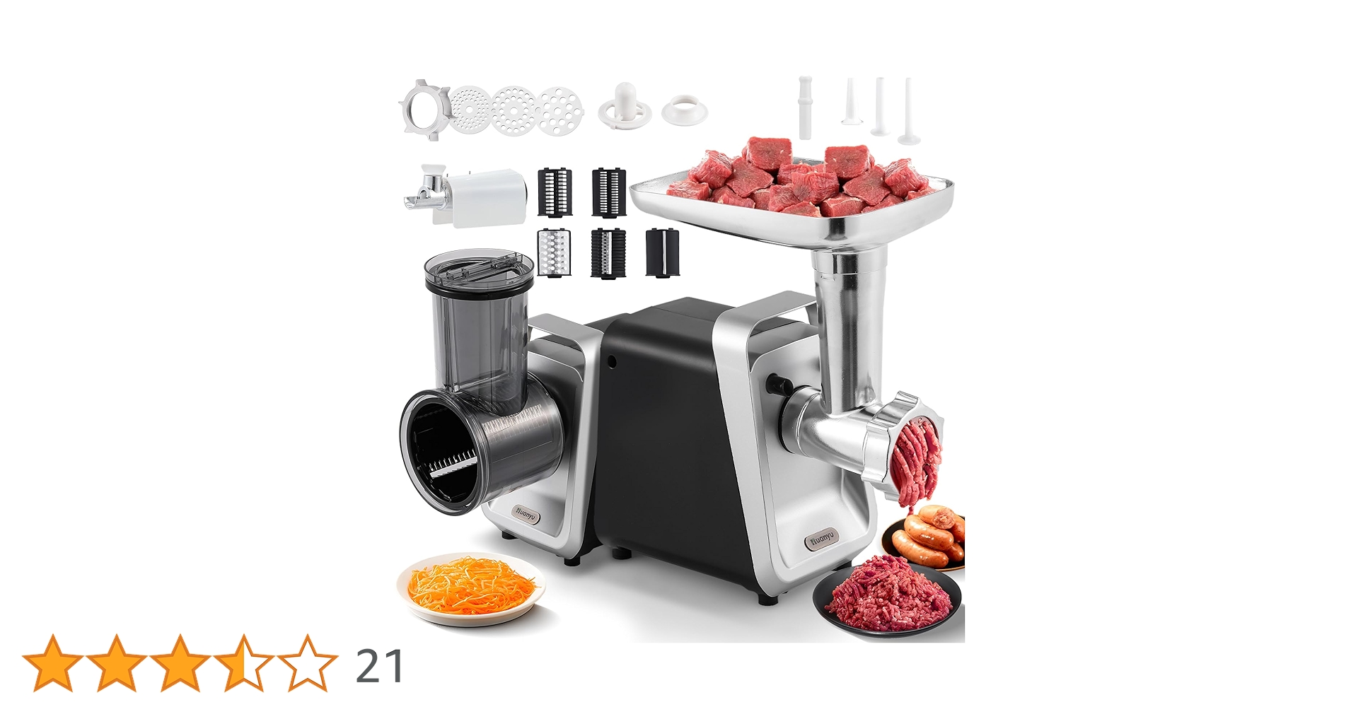 Huanyu 電動ミートミンサー 350W ソーセージノズル/プレート3枚付 Huanyu 電動ミートミンサー 350W ソーセージノズル/プレート3枚付