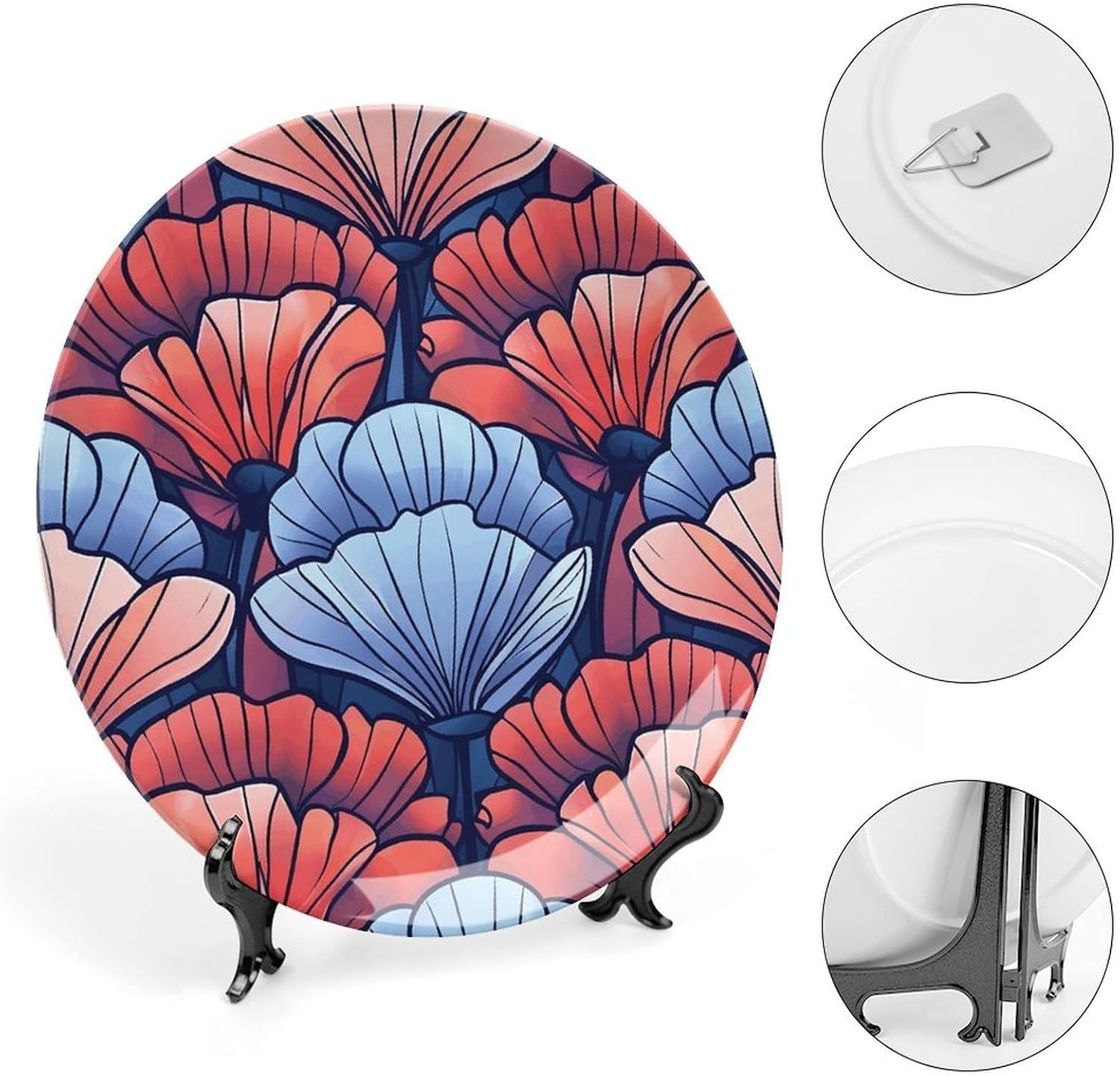 Art Deco Style Ceramic Plate 10inch Decorative Bone China Wall Hanging Ornament Plates Bohemian Style Dinner Plate with Display Stand Cabinet Display Plates for Home Art Decor