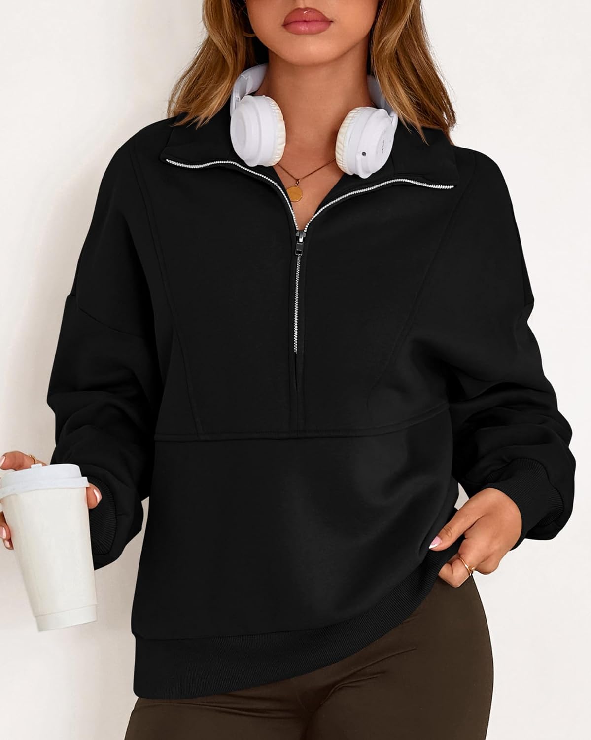 KIRUNDO Sweatshirt for Women 2026 Fall Half Zip Pullover Oversized Fleece Mock Neck Hoodies Fashion Outfits Winter Clothing - Image 5