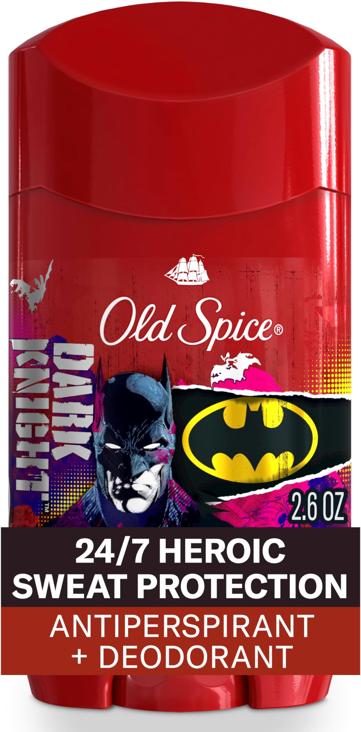 Old Spice Antiperspirant and Deodorant for Men, 24/7 Freshness & Lasting Scent, 24/7 Long Lasting Sweat & Odor Protection, Smell Like a Hero, Batman, Black Cherry and Nightfall Scent, 2.6 oz