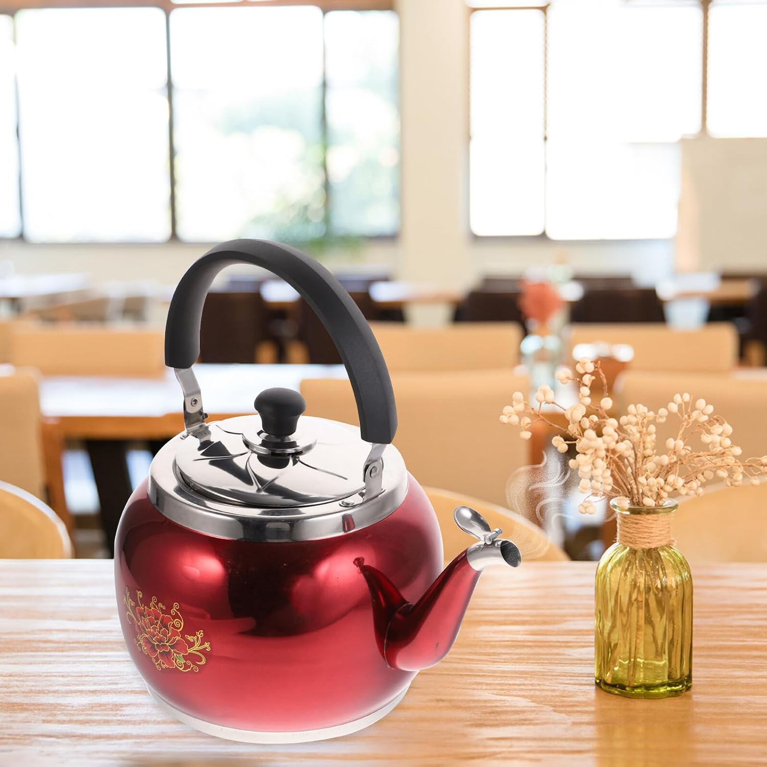 TOYANDONA Large Capacity Whistling Stovetop Kettle 5.5l Stainless Steel Water Boiler Kettle with Wide Opening Lid for Household Tea and Water Heating