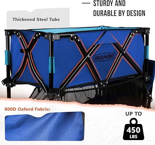 Miniatura 6 de Overmont Carro plegable de doble piso de 400 L, carrito plegable de gran capacidad, extensor extra largo de 52 pulgadas, ruedas grandes todo terreno