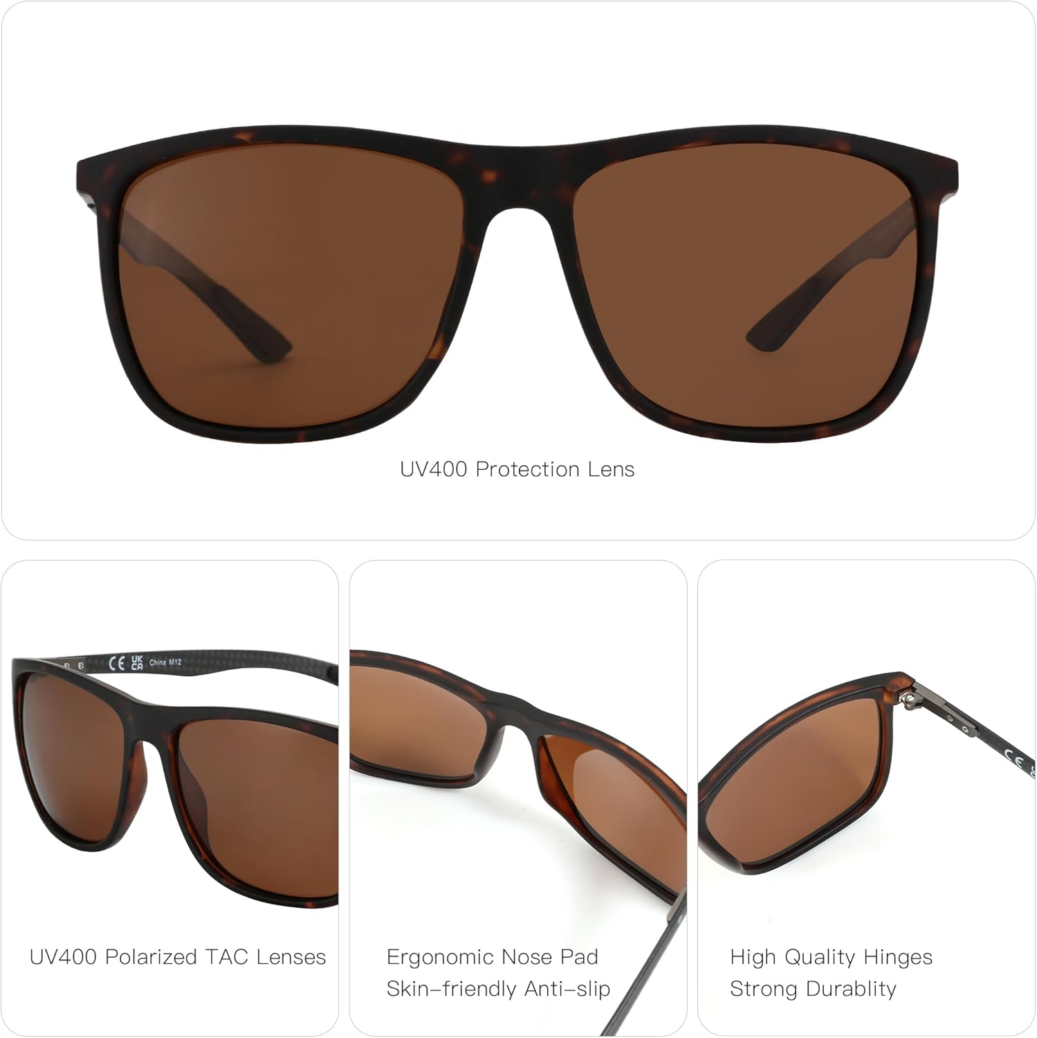 ZENOTTIC Square Polarized Sunglasses for Men Ultralight Carbon Fiber Sun Glasses Driving Fishing Golf Sports UV400 Protection - Image 3