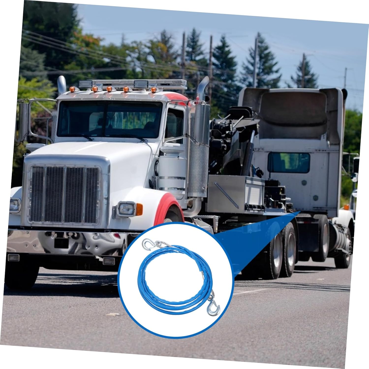 1pc Wire Hauling Rope with Hooks Tons Capacity Car Trailer Cable Sturdy Towing for Vehicle and Night- Design