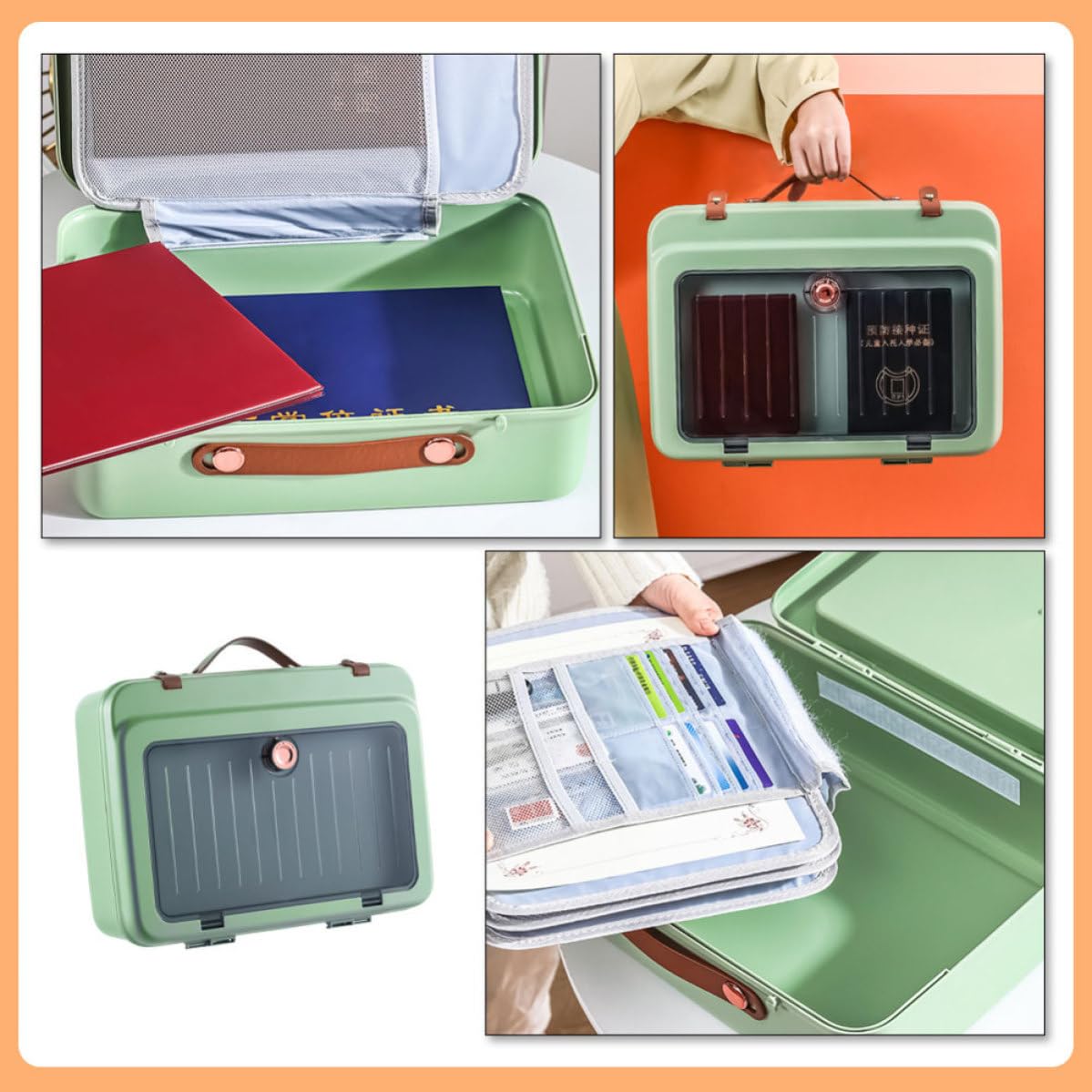 YARNOW Paquet Organisateur de Documents Portable Vert en Abs et Toile Grosse Capacité, Design Multicouche Pratique pour Rangement de Dossiers et Certificats