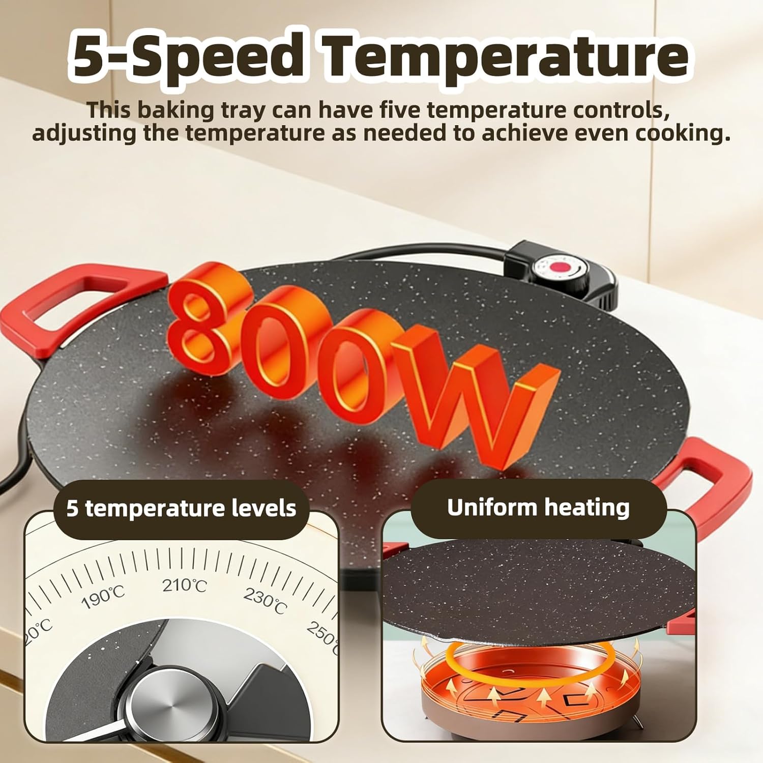 Non-Stick Electric Indoor Grill Pan, Smokeless Grill, 5-Speed Temp Griddle, Korean BBQ Indoor | Baking Pan, Fast Heat, Easy Clean, Detachable, Large Surface, Comal for Tortillas, Portable Use