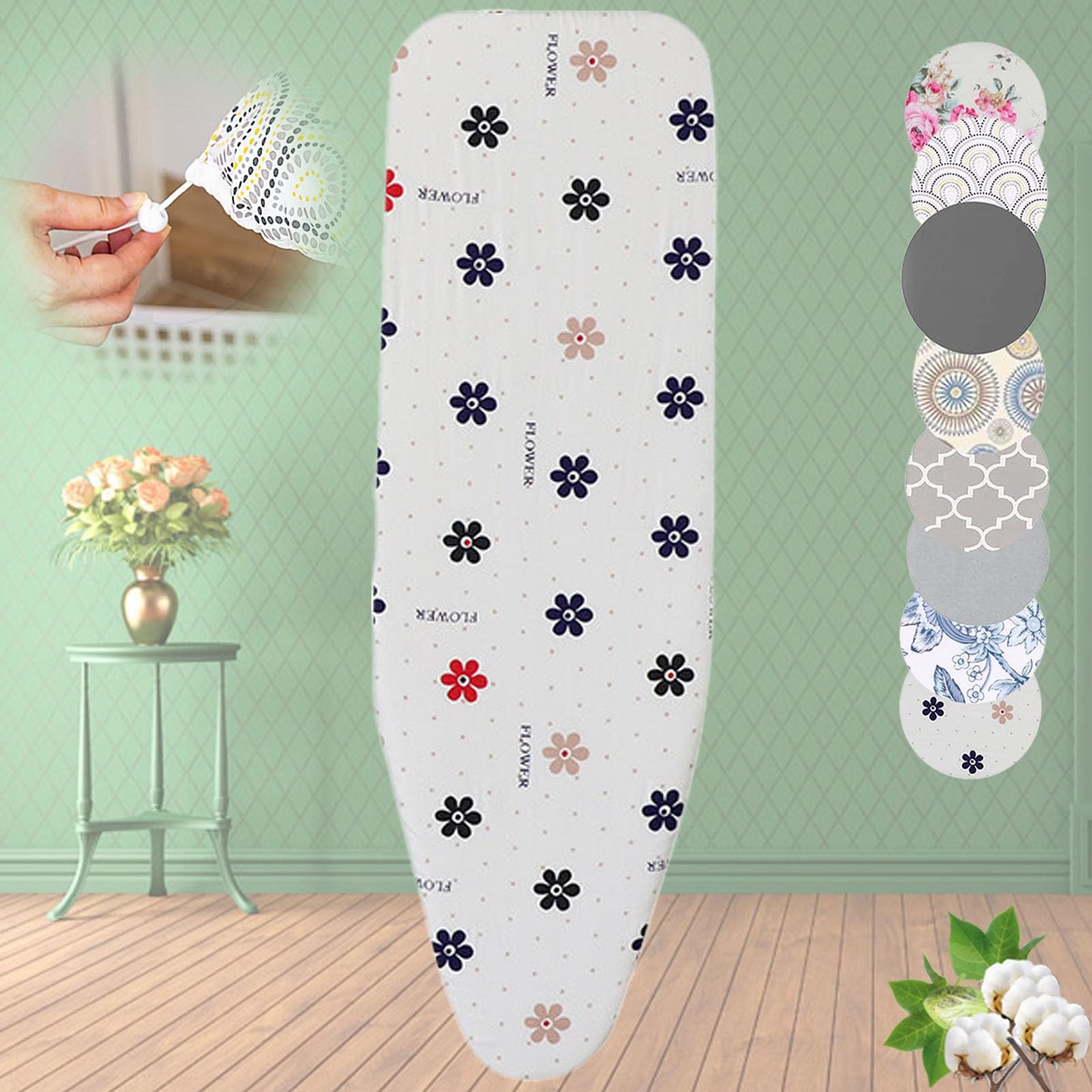 Funda para tabla de planchar resistente de 128 x 40 cm, funda acolchada de repuesto con cordón, se adapta a la mayoría de mesas de planchar, diseño de flor de ciruelo para una mayor durabilidad y