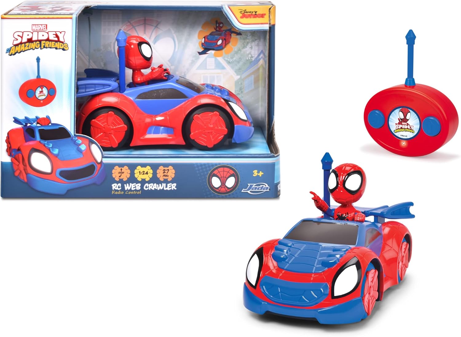 Jada , Marvel, RC Spidey Crawler 17 cm, Remote Control Car, Spidey Figure Included, Ages 3 and Above, 203223000