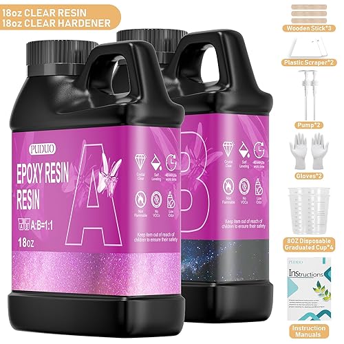 Miniatura 6 de Kit de Resina Epoxy Puduo 36OZ, Resina Epoxy Cristal Clara Recién Formulada, Resina de Arte Fuerte, Sin Burbujas, Anti-Amarilleo, Adecuada para DIY,