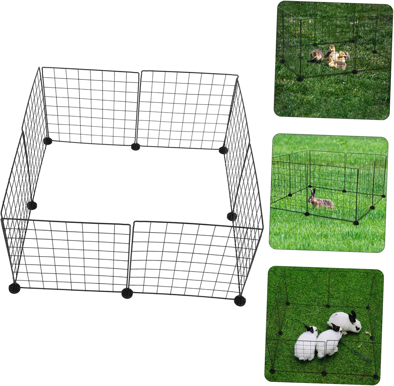 Milisten 8pcs Wire Grid Panel Playpen for Small Animals Enclosure for Guinea Pigs and Puppies Easy Setup Fence with Buckles Black