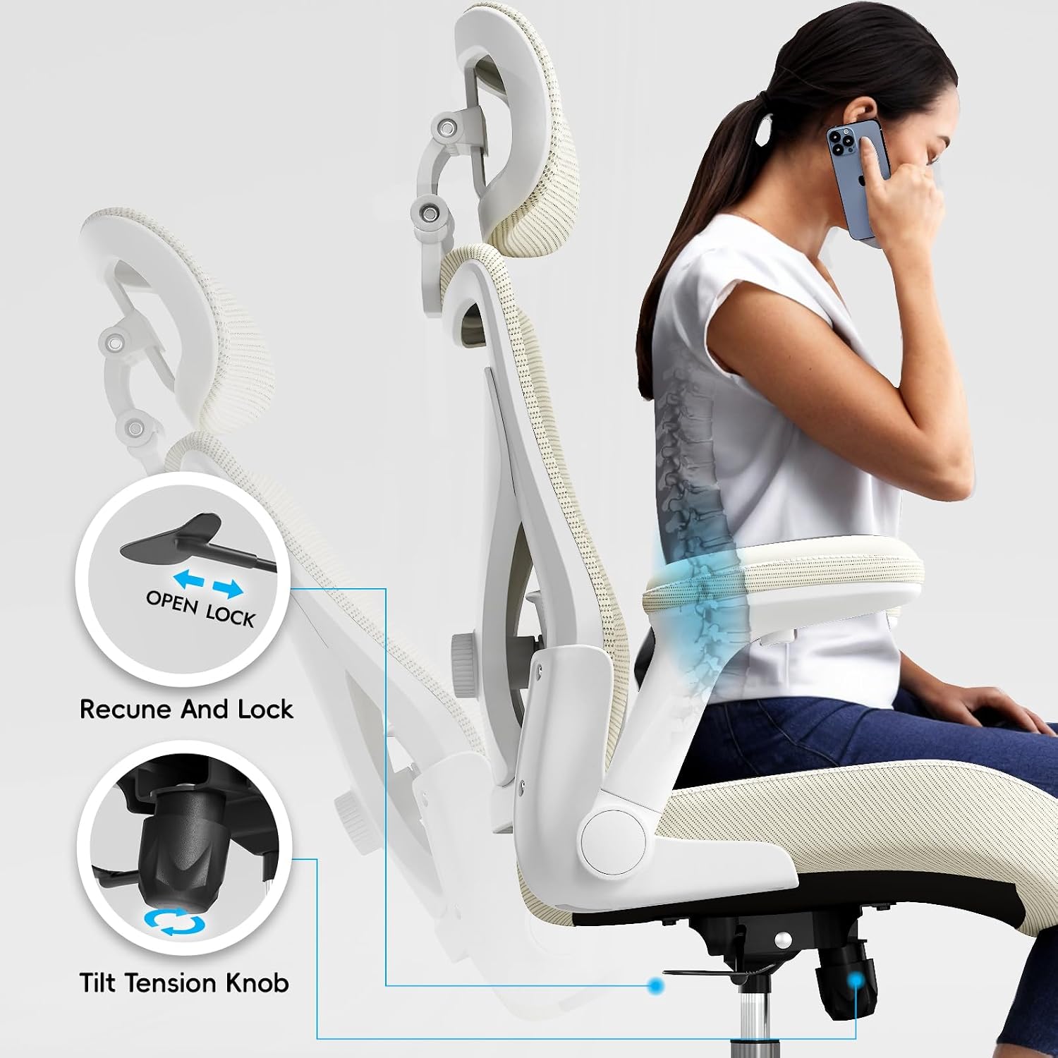 Ergonomic Office Chair:Home Office Desk Chairs with Headrest Lumbar Support thumbnail