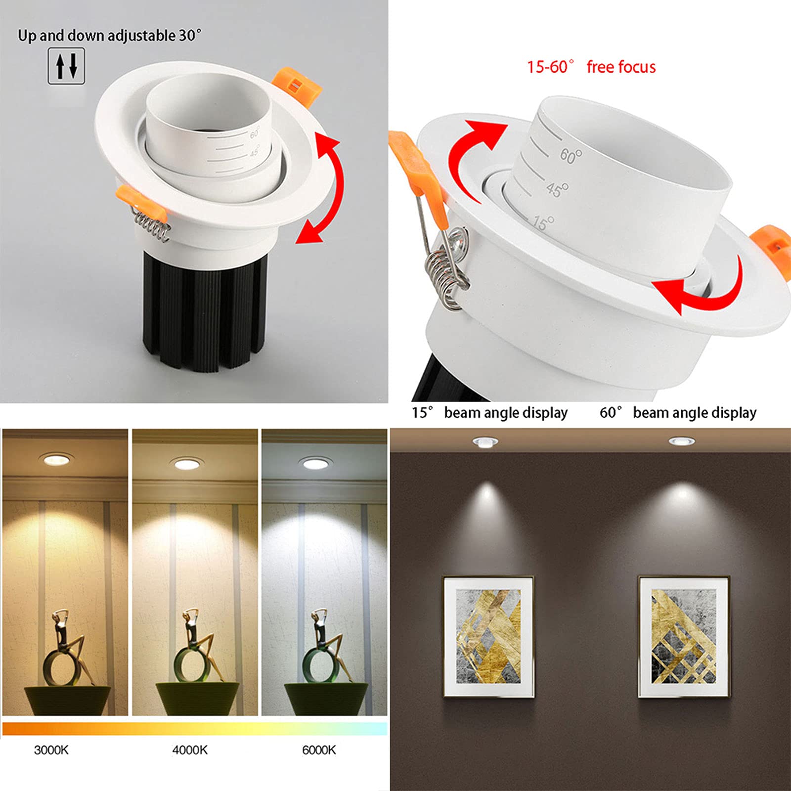 Foco Led De Techo Empotrable para Interiores, Lámpara De Techo Empotrada Tipo M, Focos Direccionales para Isla De Cocina, Pasillo, Sala De Estar Y Galería.,6000k15w