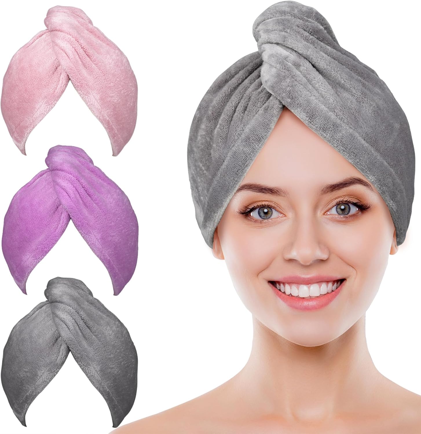 POPCHOSE Microfiber Hair Towel Wrap, Fast Drying Hair Turban, Soft Ultra Absorbent, No Frizz Hair Wrap Towels for Women Wet Hair, Curly, Longer, Thicker Hair, Gifts Stocking Stuffers for Women