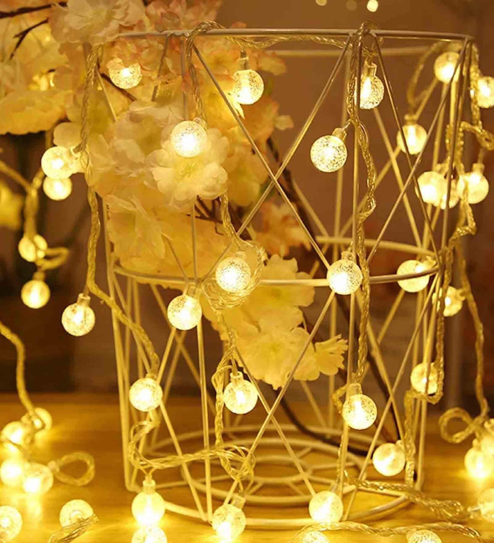 Gesto Serial String Lights for Decoration - 14 LED Crystal Ball Fairy Lights Waterproof Indoor Outdoor for Home Decoration, Christmas Decoration, Diwali Decoration,Birthday Party(10 Feet | Warm White)