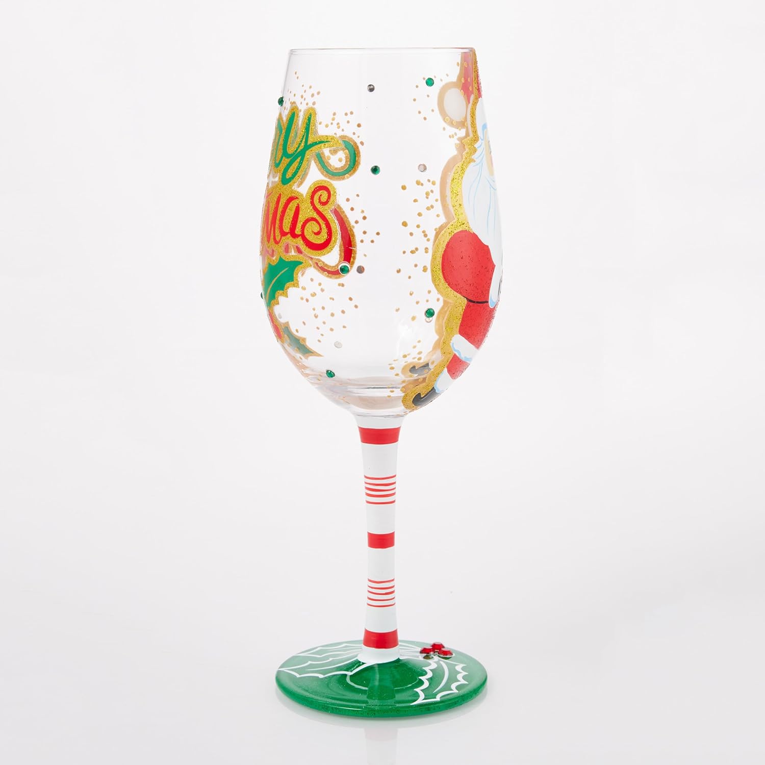 Enesco Lolita Merry Christmas Here Comes Santa Hand-Painted Artisan Wine Glass, 15 Ounce, Multicolor - Image 3