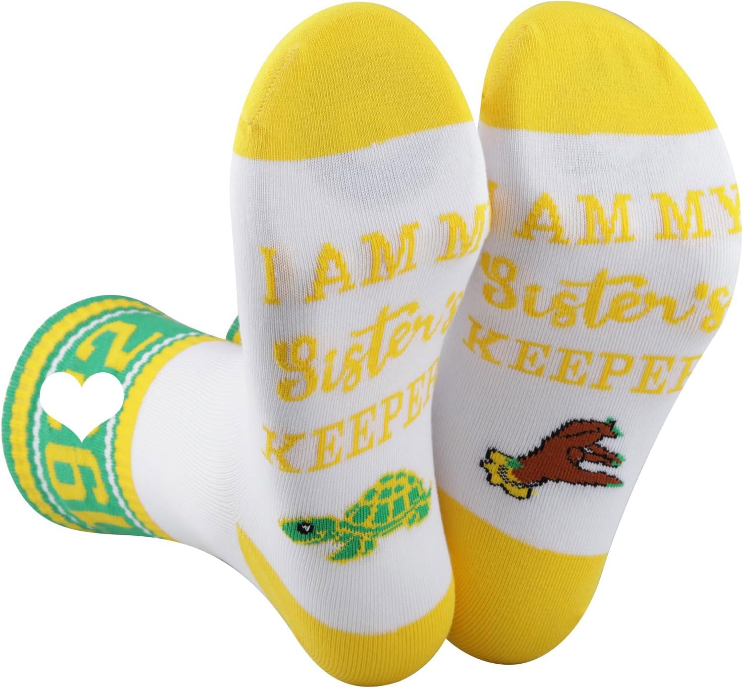 CENWA 1 Pair Green And Yellow Socks Black Nurse Sorority Gift I Am My Sister’s Keeper Socks Gift for Women
