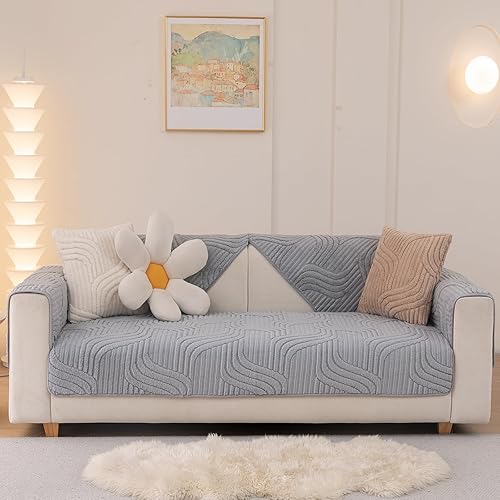 Miniatura 6 de Funda de sofá suave y sólida lavable, funda antideslizante de felpa para sofá modular de 3 cojines, funda de sofá afilada L, protector de muebles
