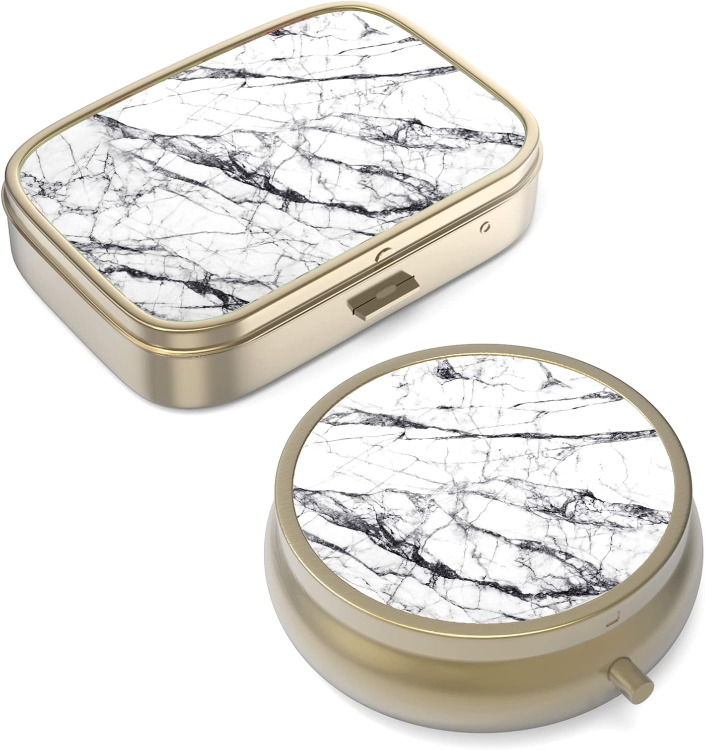 Hion Pill Box with Mirror Retro Small Pill Case for Purse or Pocket Bronze Pill Box or Vitamins, Fish Oil, Supplements