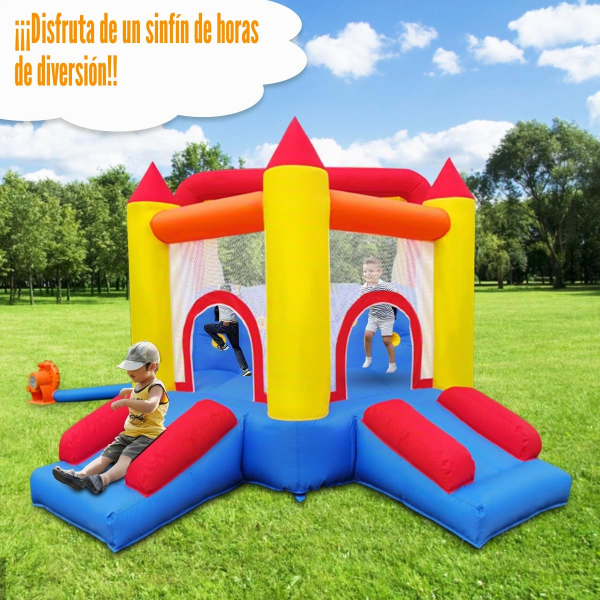 Ballsea Castillo Hinchable Infantil sin soplador, tobogán seco/de Agua, Capacidad 6 niños/200kg, L6.28 x A2.93 x H1.95m (sin soplador)
