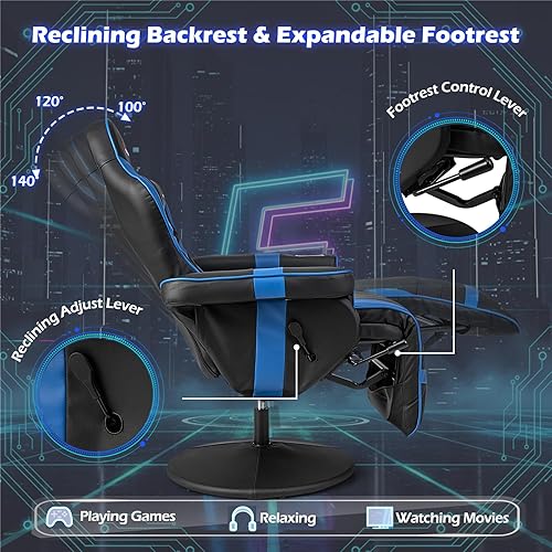 Miniatura 5 de POWERSTONE Silla reclinable para juegos, silla de masaje ajustable con soporte para tazas, reposapiés, sofá individual ergonómico, sala de estar,