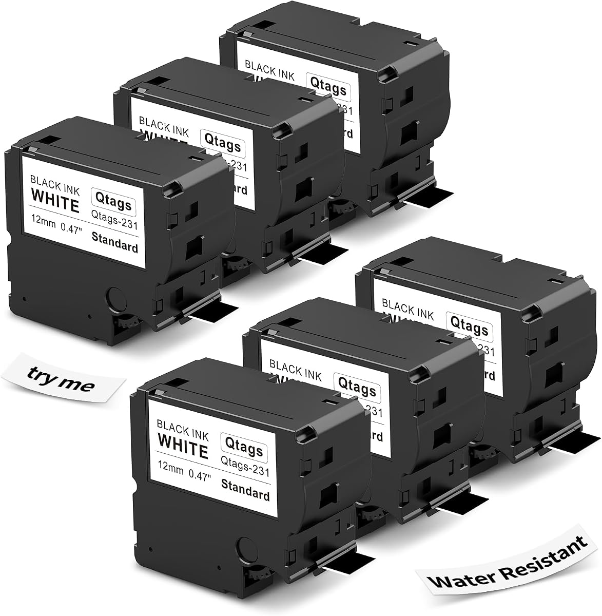 Compatible with Brother Btag 231 Btag Label Tape 12mm 0.47'' White, 6-Pack | Water-resistant, Replacement for Brother P Touch Btag231 PT-N10 PT-N20 PT-N25BT Label Maker Tape Refills, White, 12mm x 4m