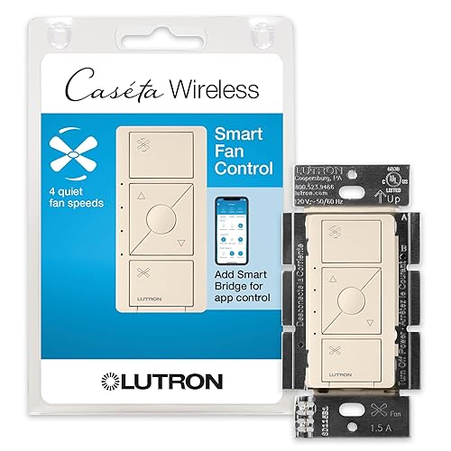 Lutron Caseta Smart Fan - Interruptor de control de velocidad (requiere Lutron Smart Hub), un polo, PD-FSQN-LA, almendra clara
