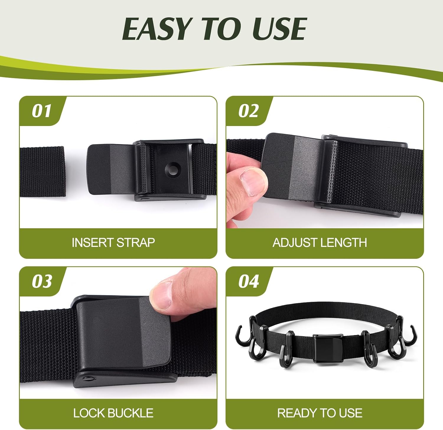 9 Pack Treestand Strap Gear Hangers, Multi-Hook Accessory Holder | with 6 Plastic Hooks & 3 Adjustable Straps, Tree Friendly Multipurpose, Lightweight, for Outdoor Hunting Camping Hiking