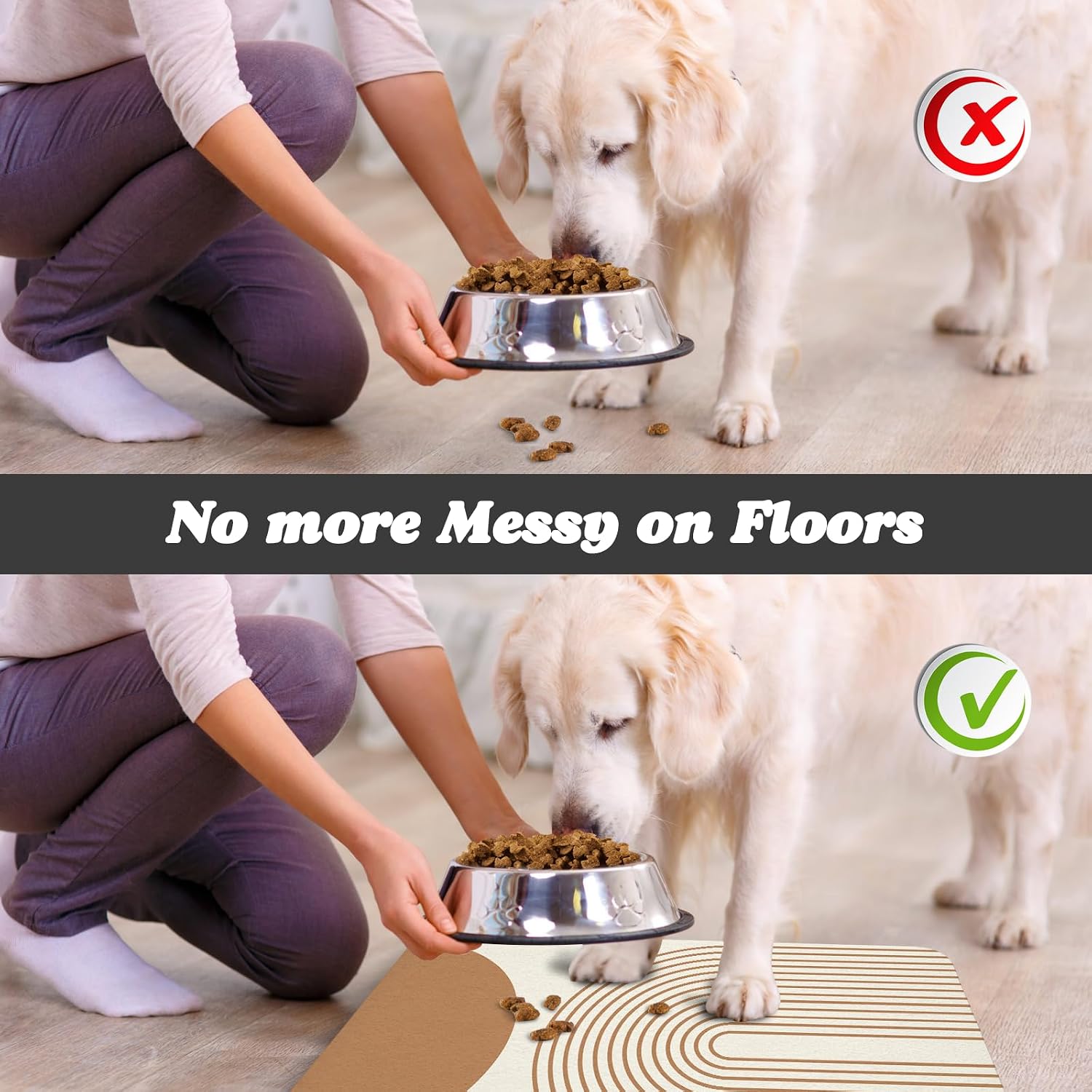 Dog Food Mats,Cat Absorbent Water Bowl Feeding Mats Pet Placemats for Food and Water Beige Bohemia 12 * 20 inch image 5