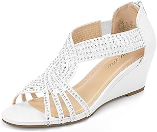Women's Diana Low Wedge Sandals Sparkly Rhinestone Open Toe Fashion Dress Shoes for Woman Lady in Bridal Dance Evening