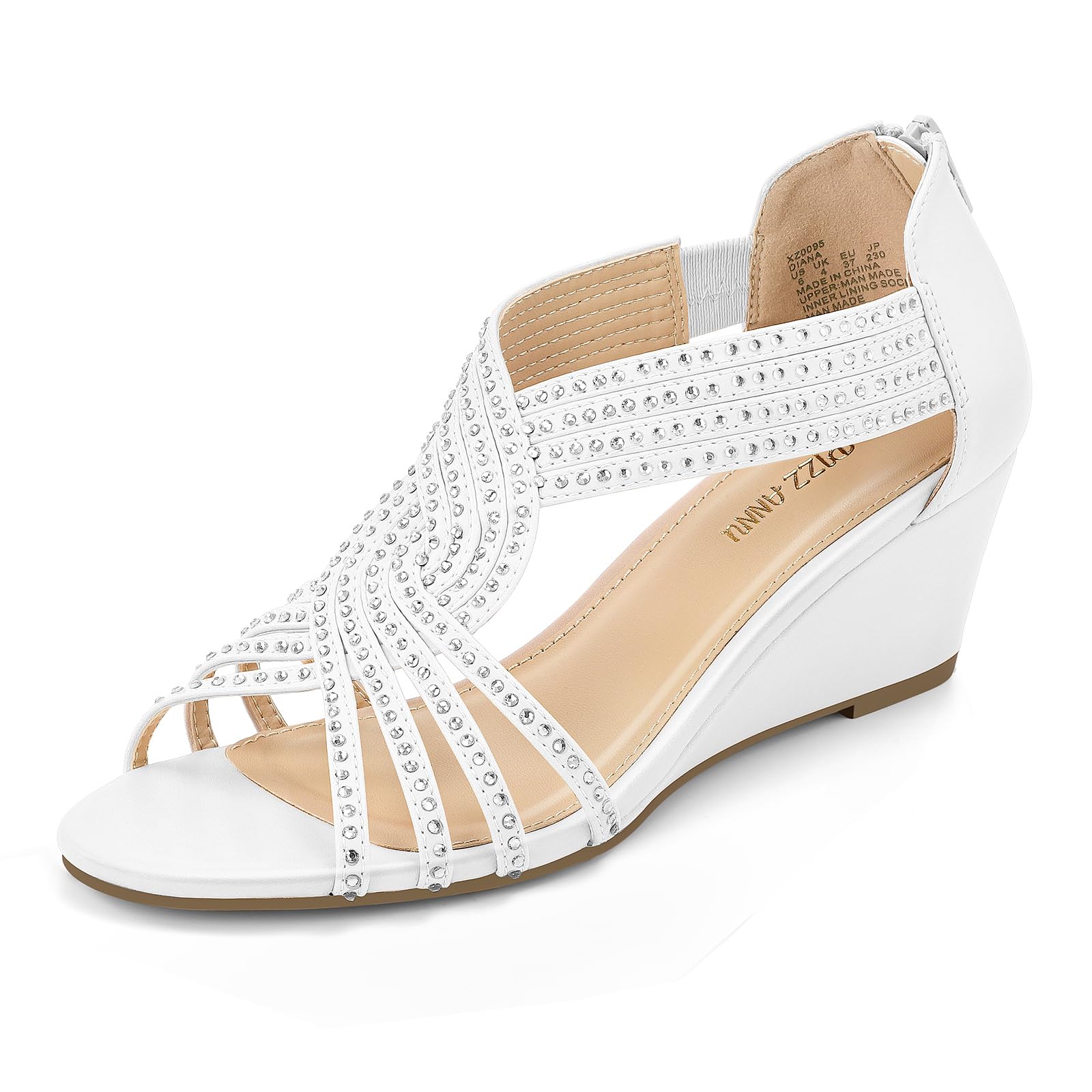 PIZZ ANNU Sandalen Damen Glitzer Strass Sandaletten mit Keilabsatz Reißverschluss Plateau Sommer Frauen Schuhe Keilsandalen Elegant Bequem Sommerschuhe