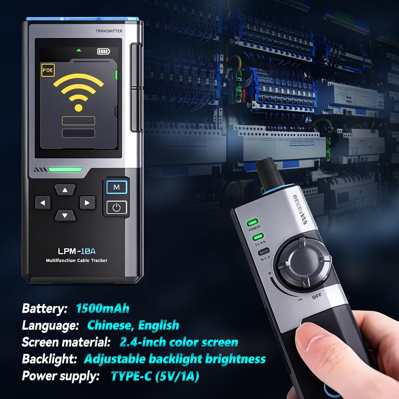 LPM-10A Unterirdischer Kabelsucher, Netzwerktester Draht und Leitungsfinder mit Unterbrechungserkennung, 2,4-Zoll TFT Display und Störunterdrückung